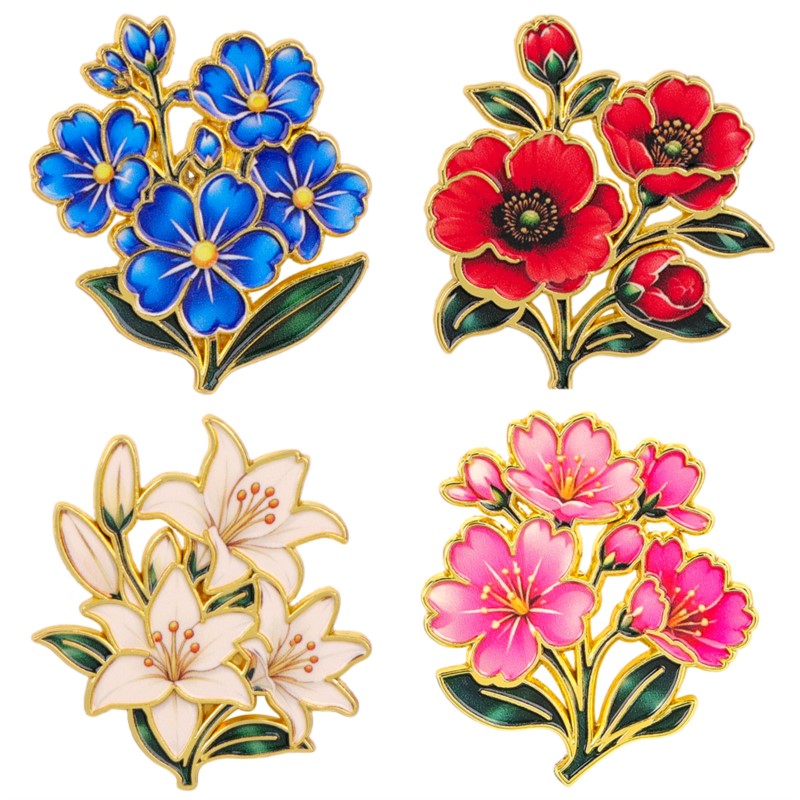 Vintage Items - Pin Enamel Bunga Vintage Warna-warni Lucu,
