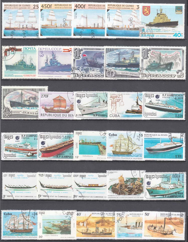 Collectible Vintage Postage Stamps - 100 perangko khusus kapal dan kapal